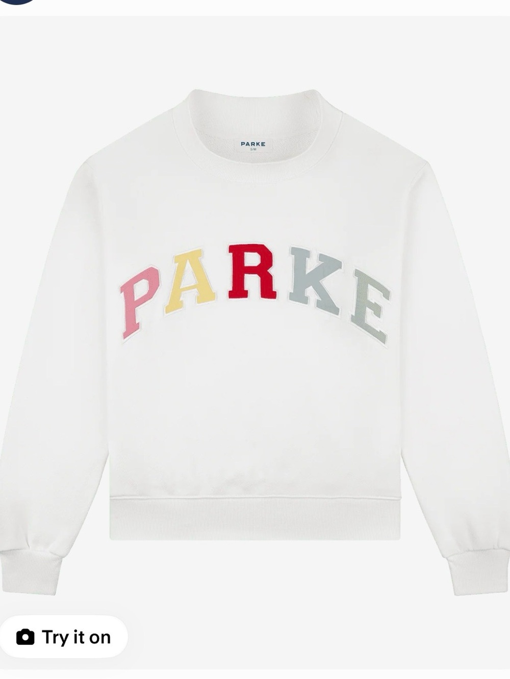 PARKE Summerland Paradise Sweatshirt in White with Multicolor Logo HERITAGE